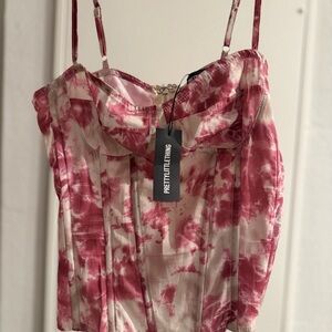 PrettyLittleThing Pink and Cream Tie-Dye Corset Cami